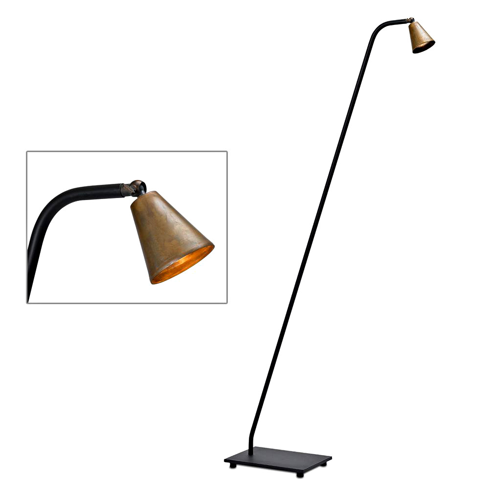 Lese-Stehlampe matt-schwarz und Kupfer STAY: Stehlampe mit Kupferschirm patiniert