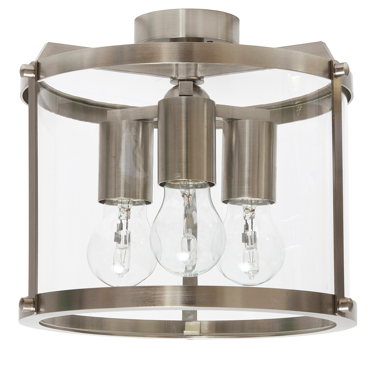 Bild 2: Messing matt vernickelt Dreiflammige Zylinder-Deckenleuchte aus Messing Ø 24 cm: Messing matt vernickelt