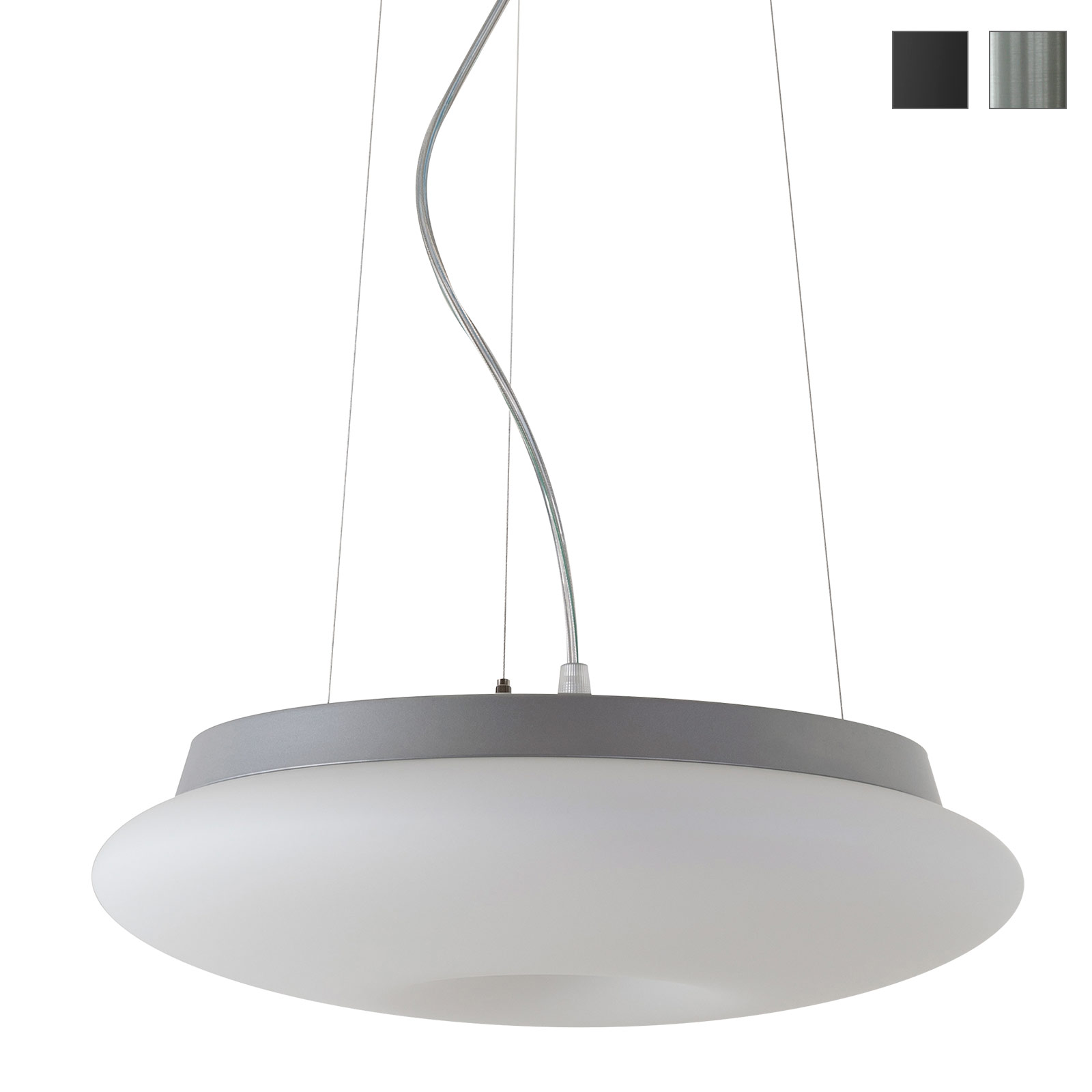 Bild 1: Pendelleuchte mit Opalglas in Ring-Form, hier Größe S mit Ø 35 cm, Ausführung Chrom matt Pendelleuchte DONA mit Ring-Schirm aus Opalglas: Pendelleuchte mit Opalglas in Ring-Form, hier Größe S mit Ø 35 cm, Ausführung Chrom matt