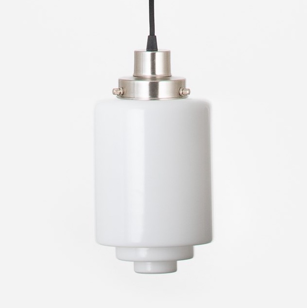 Pendelleuchte mit getrepptem weißem Opalglas-Zylinder