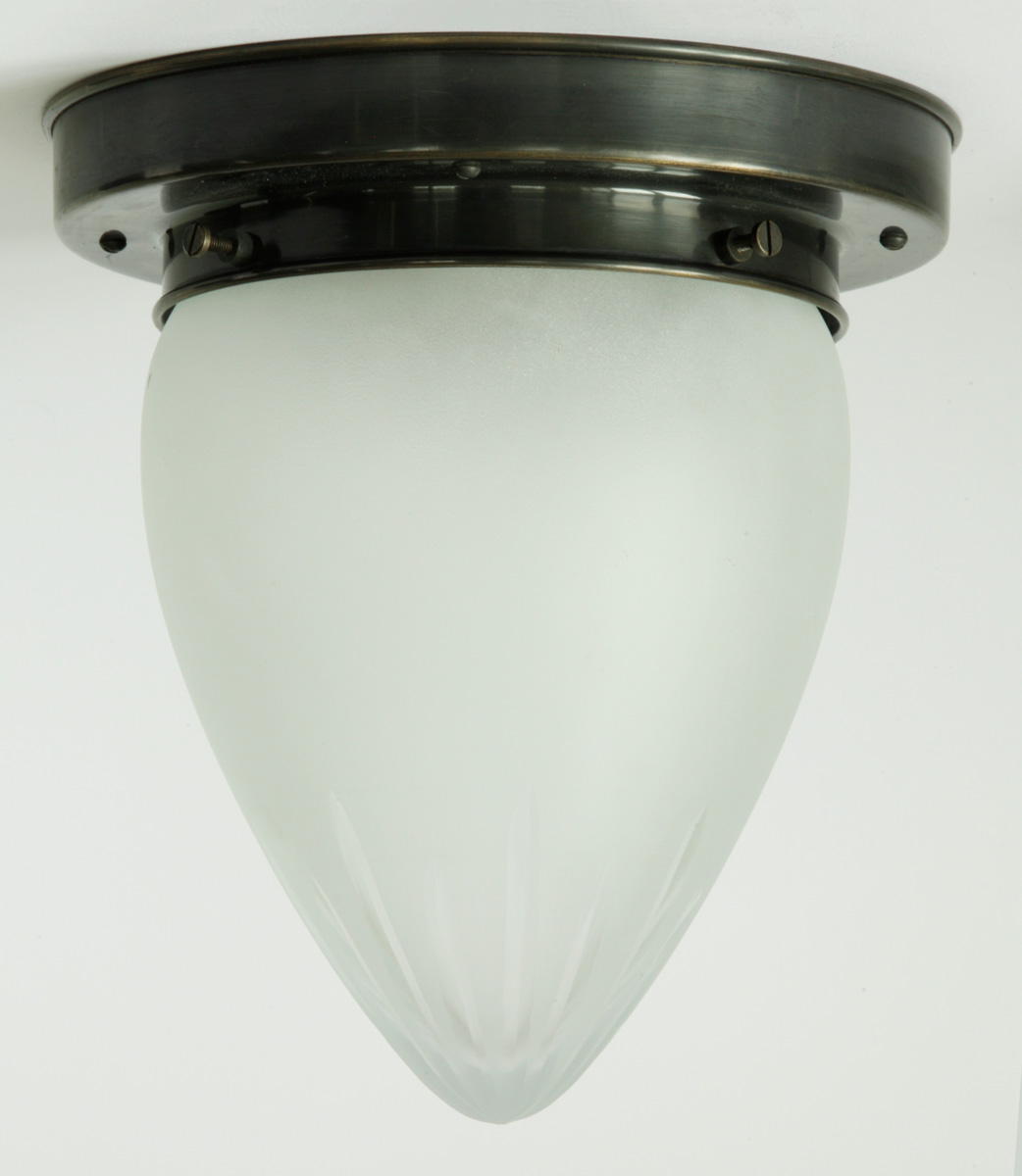 Spitzglas-Deckenleuchte mit Sternschliff Ø 21 cm: Abgebildet mit dunkelbraun handpatiniertem (brüniertem) Deckenteil