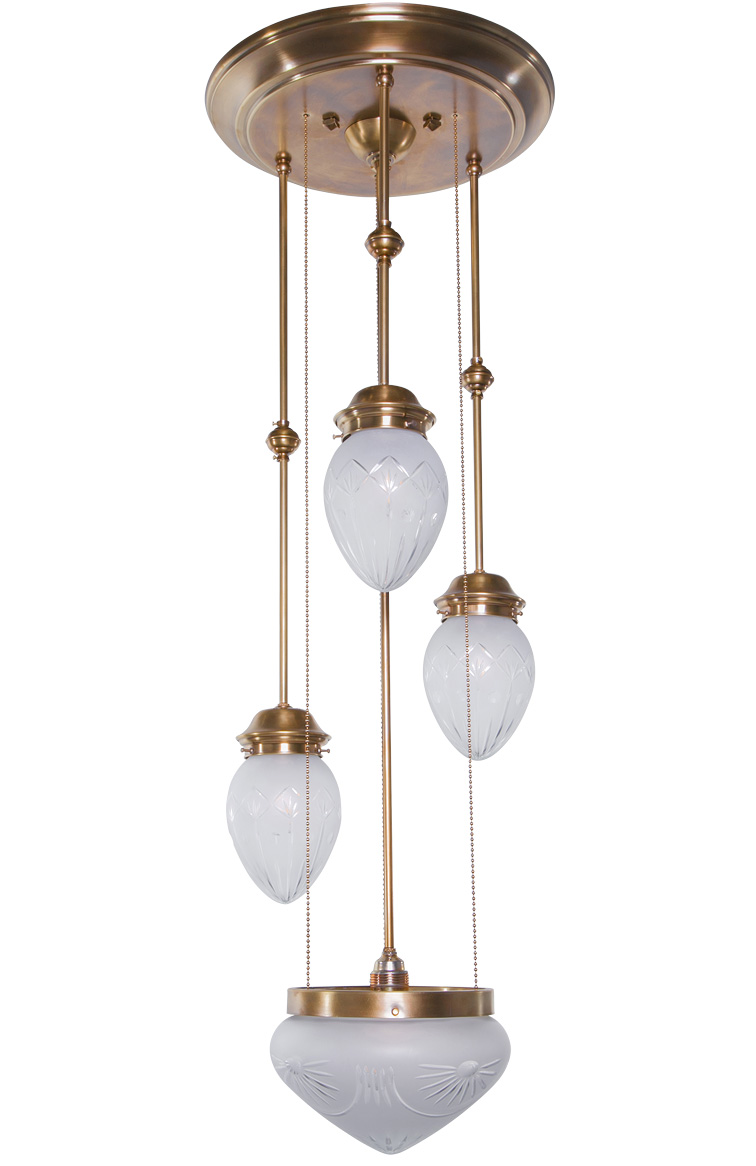 Four-flame Art Nouveau pendant lamp PANNONIA Four-flame Art Nouveau pendant lamp PANNONIA