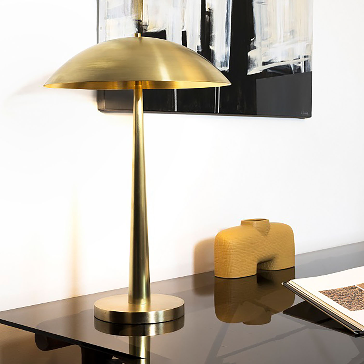 Exclusive French "Mushroom"-Table Lamp Made from Brass L193: Ausführung natur matt satiniert