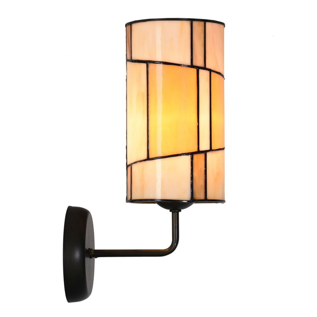 Wandleuchte mit zylindrischem Tiffanyglas-Schirm: Eingeschaltet: gemütliches warmes Licht dank der weißen und rötlichen Glas-Scheiben