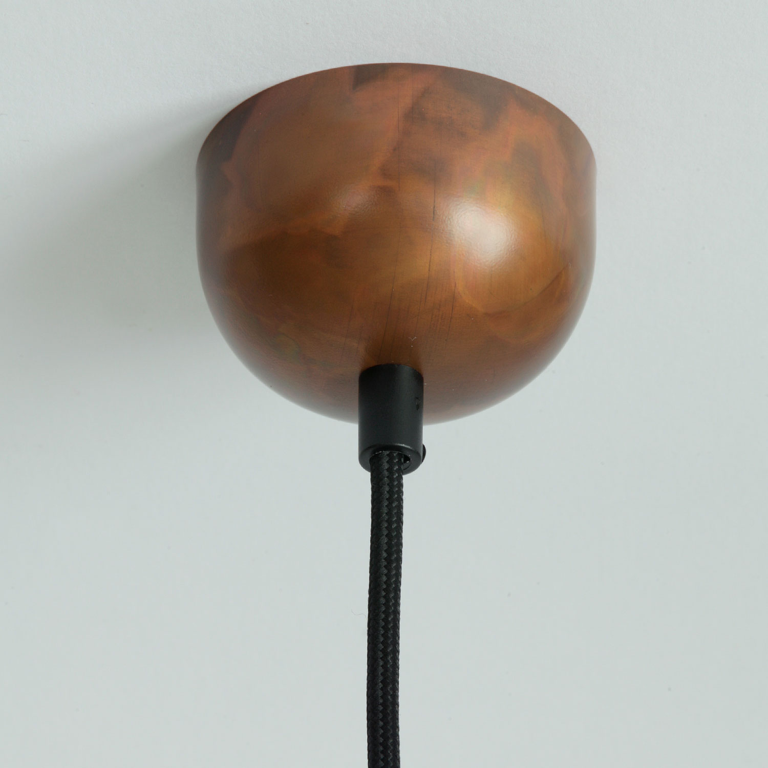BREMEN Kupfer-Hängeleuchte mit Zylinderglas: Kupfer geflammt, matt lackiert, schwarzes Textilkabel
