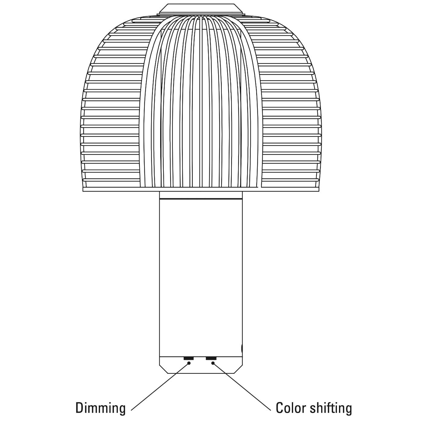 Futuristische Design-Tischleuchte YASUKE: Dimmer und separate Einstellung der Farbtemperatur am Gehäuse