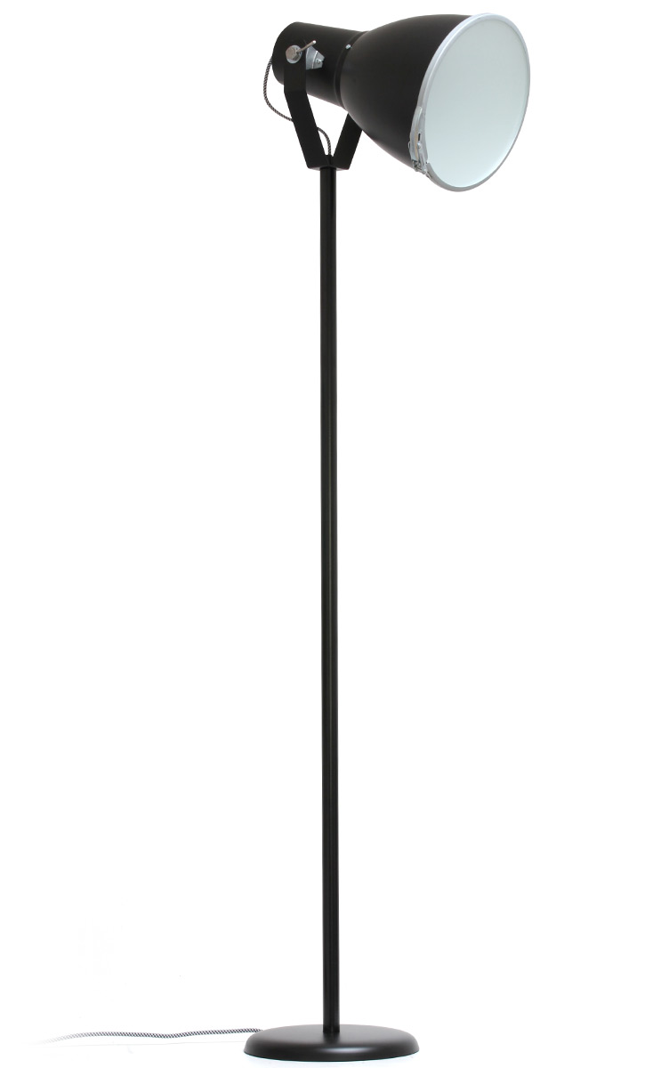 Scheinwerfer-Stehleuchte STIRRUP: Die Stehleuchte mit Scheinwerfer in schwarz, großes Modell mit Diffusorscheibe