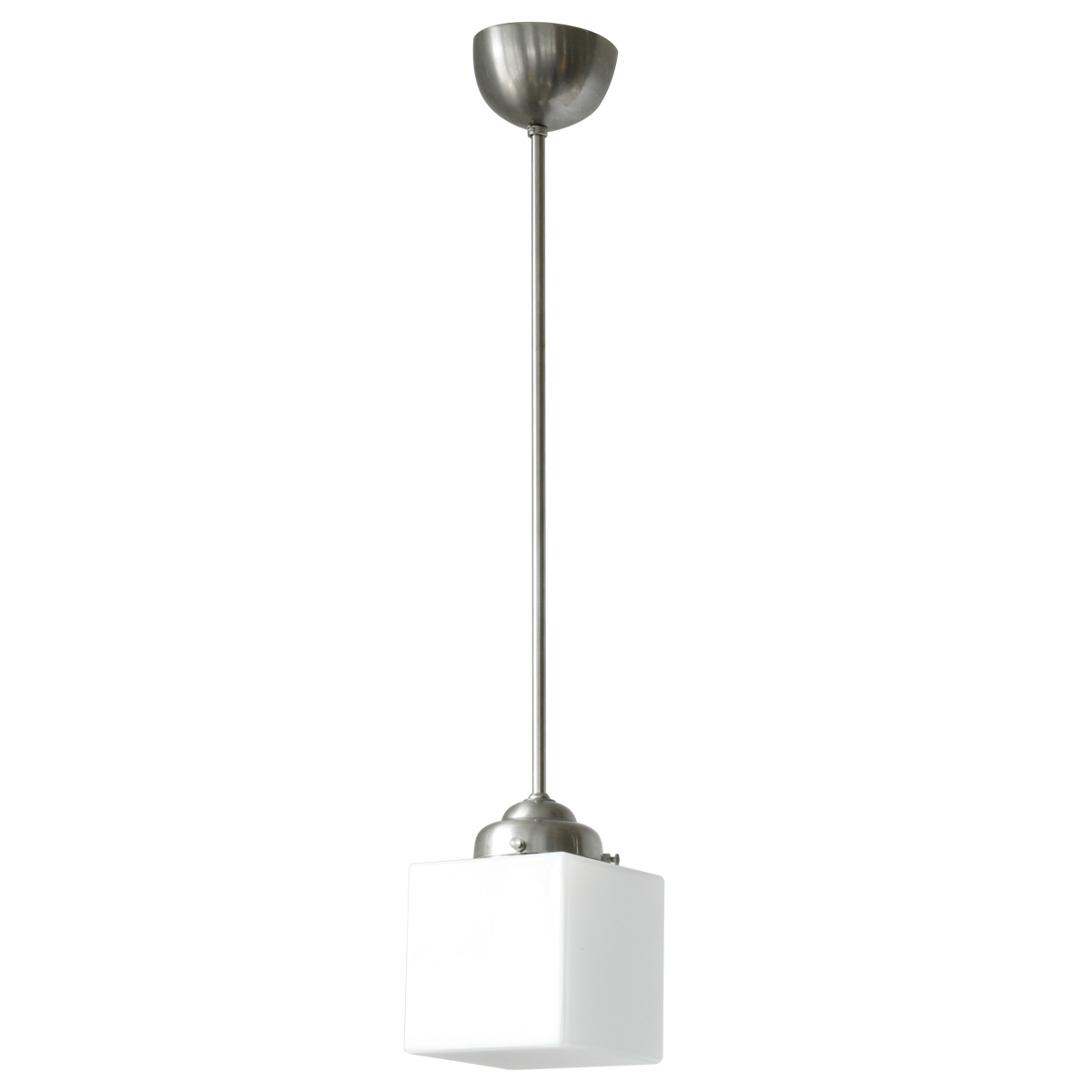 Stab-Pendelleuchte mit opalenem Würfel-Glas Stab-Pendelleuchte mit opalenem Würfel-Glas