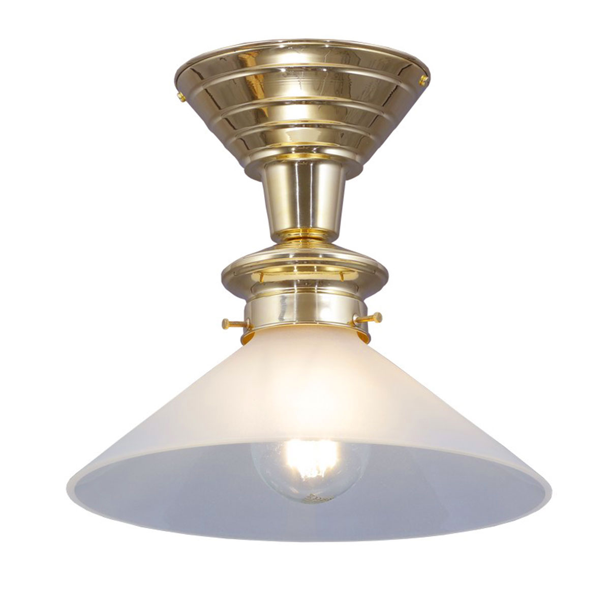 Kleine klassische Deckenlampe mit Trichter-Kegelglas Ø 28 cm: Messing poliert