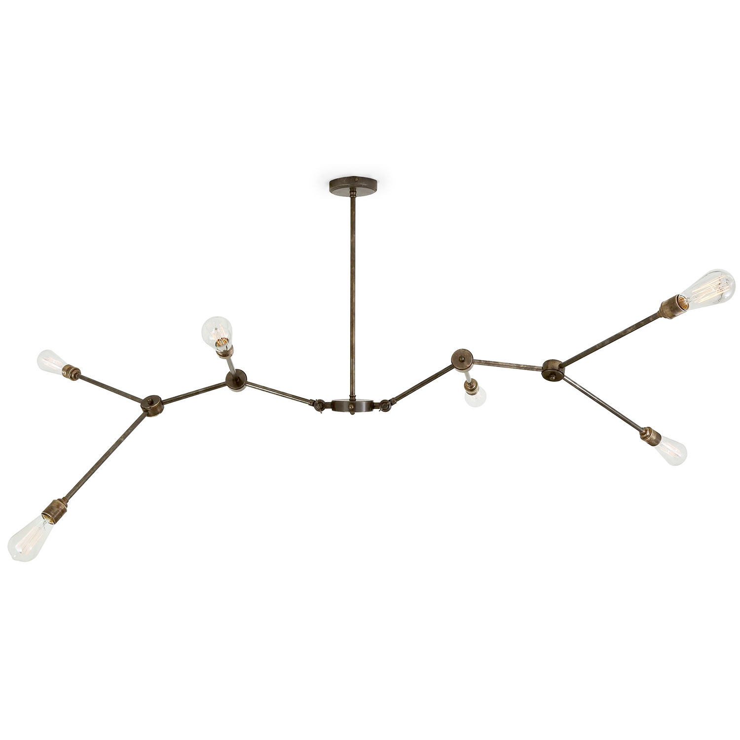 Bild 1: Verzweigte Gelenk-Deckenleuchte mit 6 Fassungen, hier in Alt-Messing mit „Edison“-Lampen Verzweigter Gelenk-Deckenleuchter mit 6 Fassungen: Verzweigte Gelenk-Deckenleuchte mit 6 Fassungen, hier in Alt-Messing mit „Edison“-Lampen