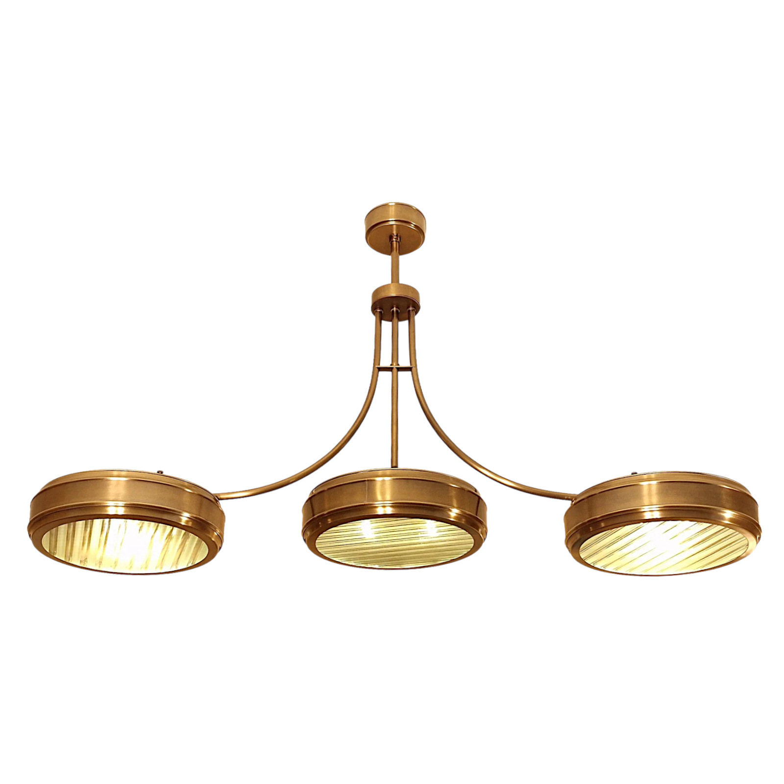 Brass Pendant Lamp with Ribbed Glass Panes 