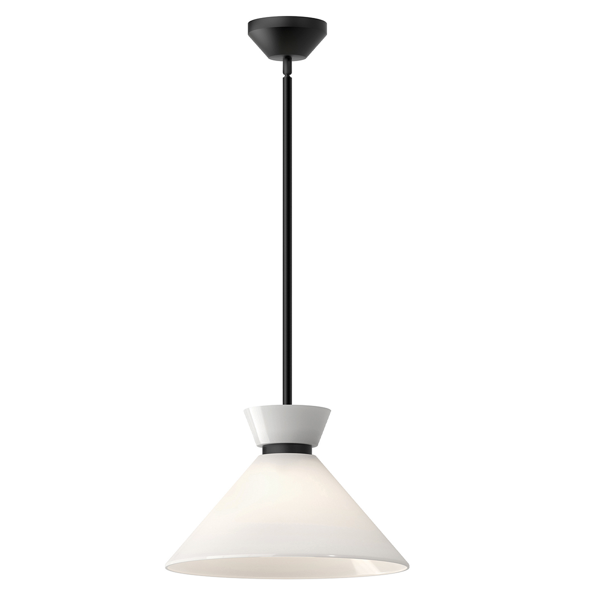 Schwarze Mid-Century-Hängeleuchte mit Opalglas, Bild 2 Schwarze Mid-Century-Hängeleuchte mit Opalglas, Bild 2