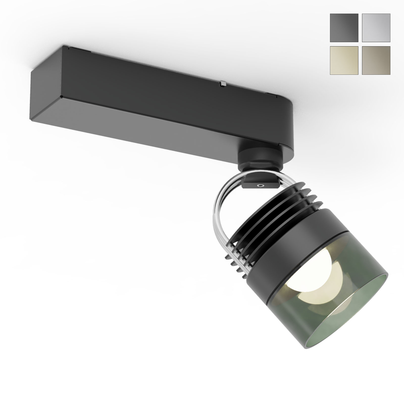 Bild 8: Schwarz, mit grünem Glas MOD MONO Aufbau-Deckenspot – Modulares Strahlersystem: Schwarz, mit grünem Glas