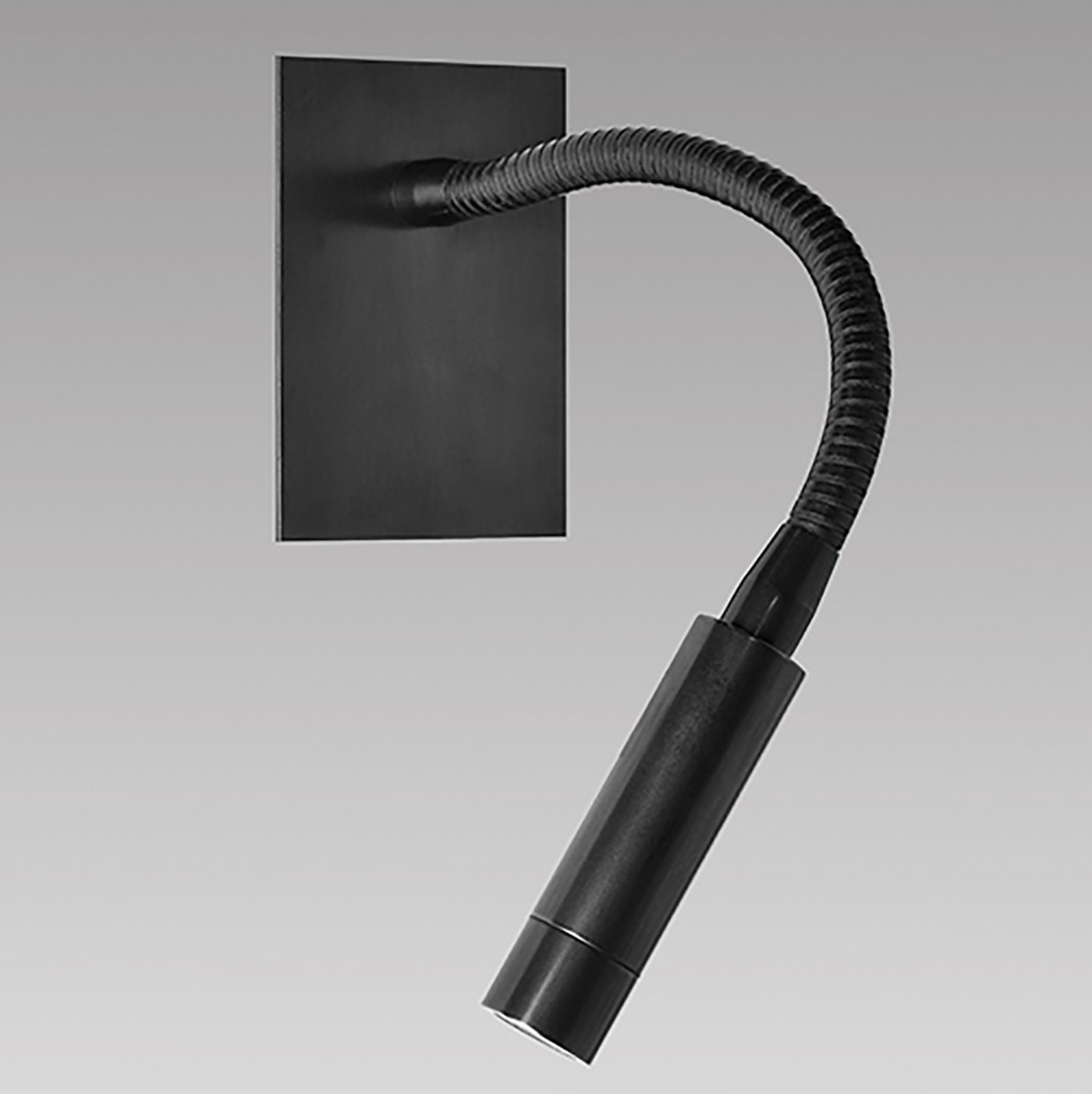 Lese-Wandstrahler mit Flexarm zur Einbau-Montage AL44: Das Modell ohne Schalter in schwarz patiniert.