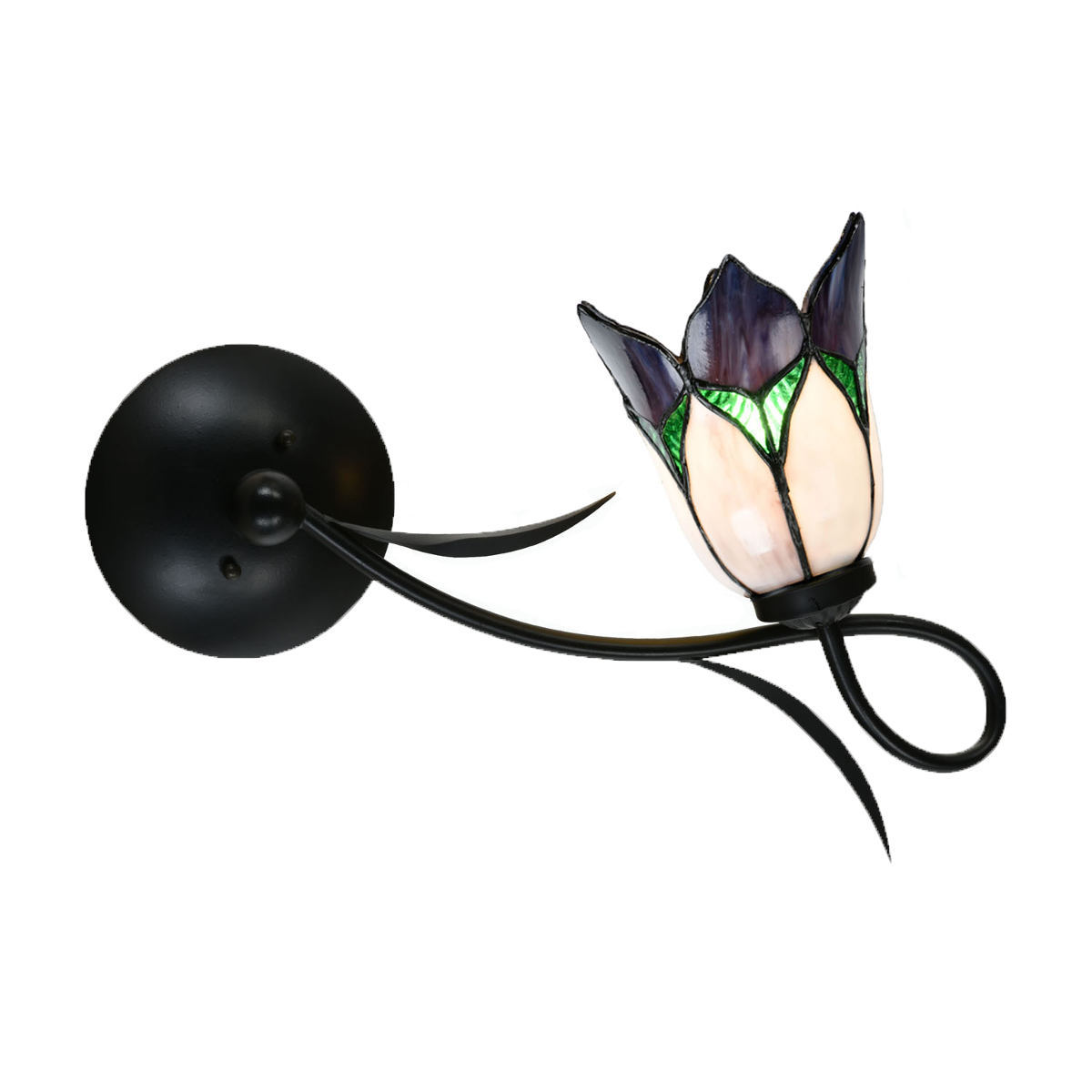 Kleine Tiffany-Wandleuchte mit violettem Blütenschirm Kleine Tiffany-Wandleuchte mit violettem Blütenschirm