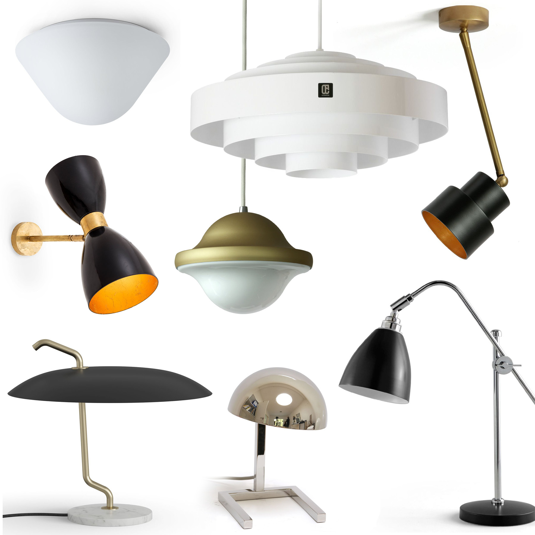 collage image of variouse light in classic moder 20the century styles