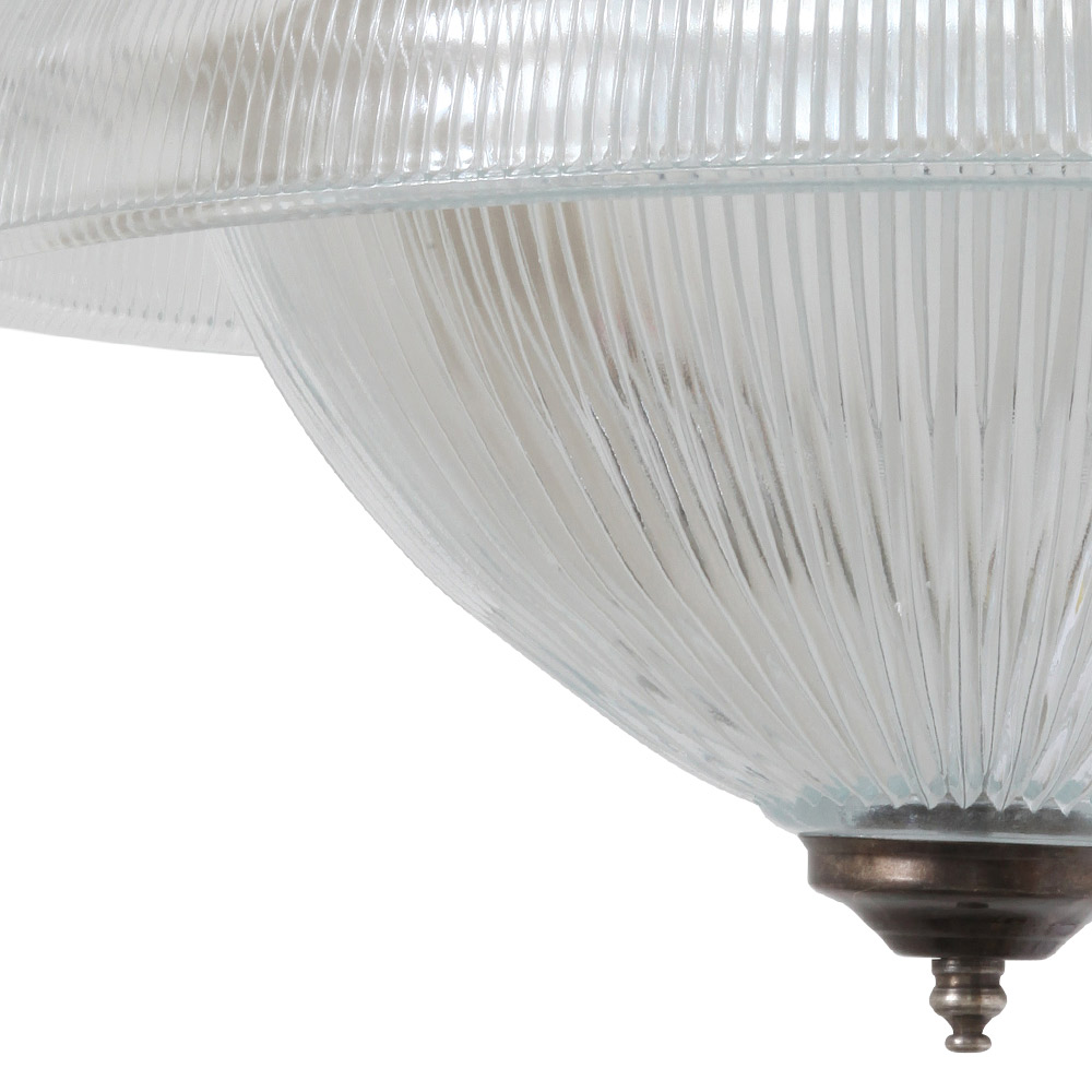 Bild 11: Alt-silbern patiniert Nostalgische Pendelleuchte mit zweiteiligem Holophanglas: Alt-silbern patiniert