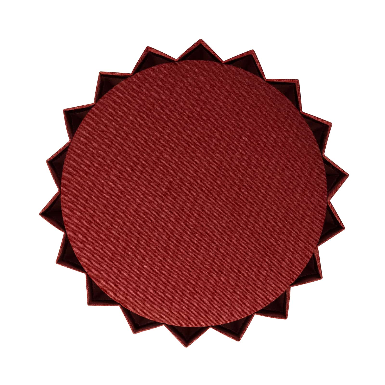 Tischleuchte PLISSÉ aus kunstvoll gefaltetem Stoff: Auf Anfrage in Rot erhältlich (Blick von oben auf die Leuchte)
