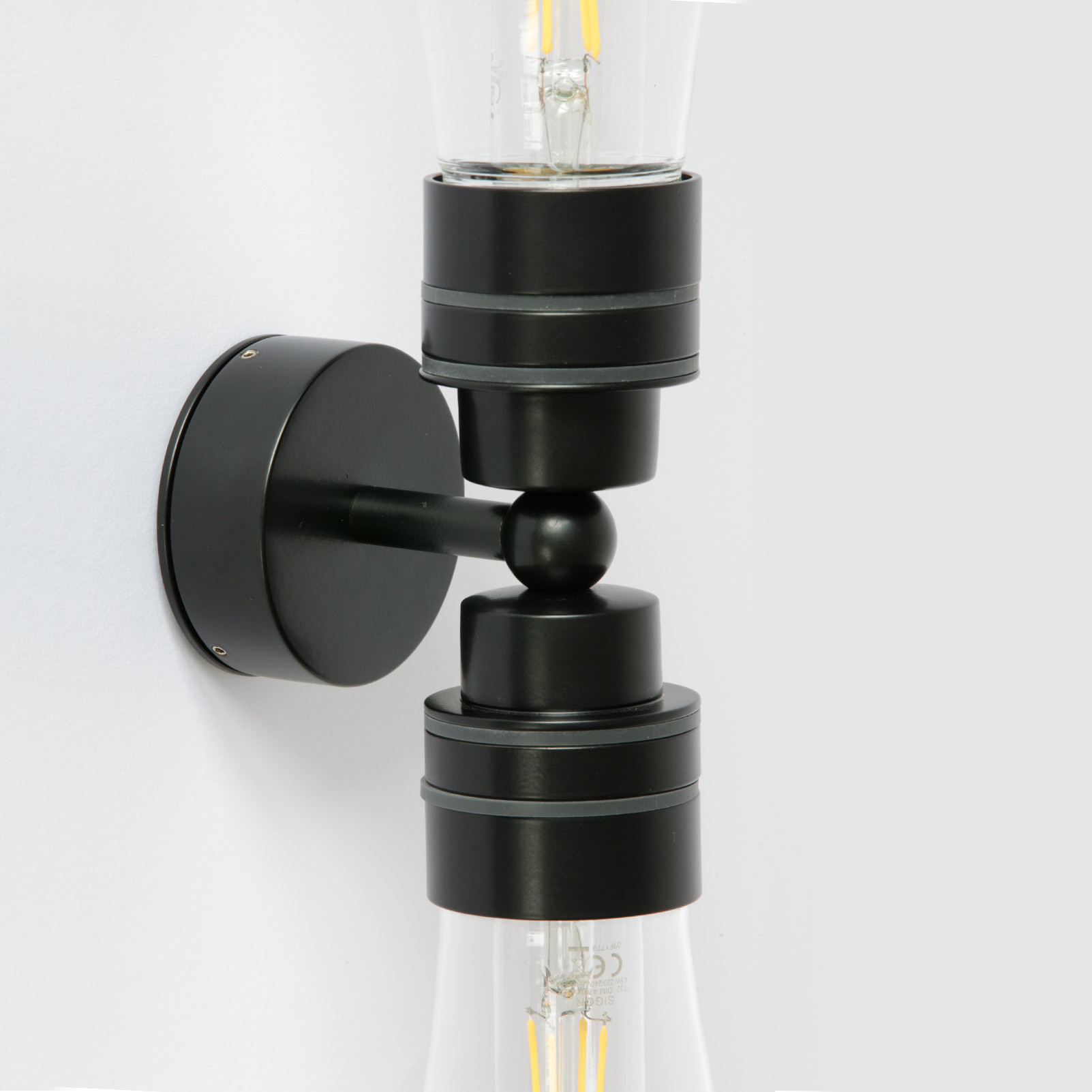 Doppel-Badezimmer-Lampe mit IP65-Glaskolben, Wand oder Decke: Neues, kleineres Wandteil mit 7,5 cm Durchmesser