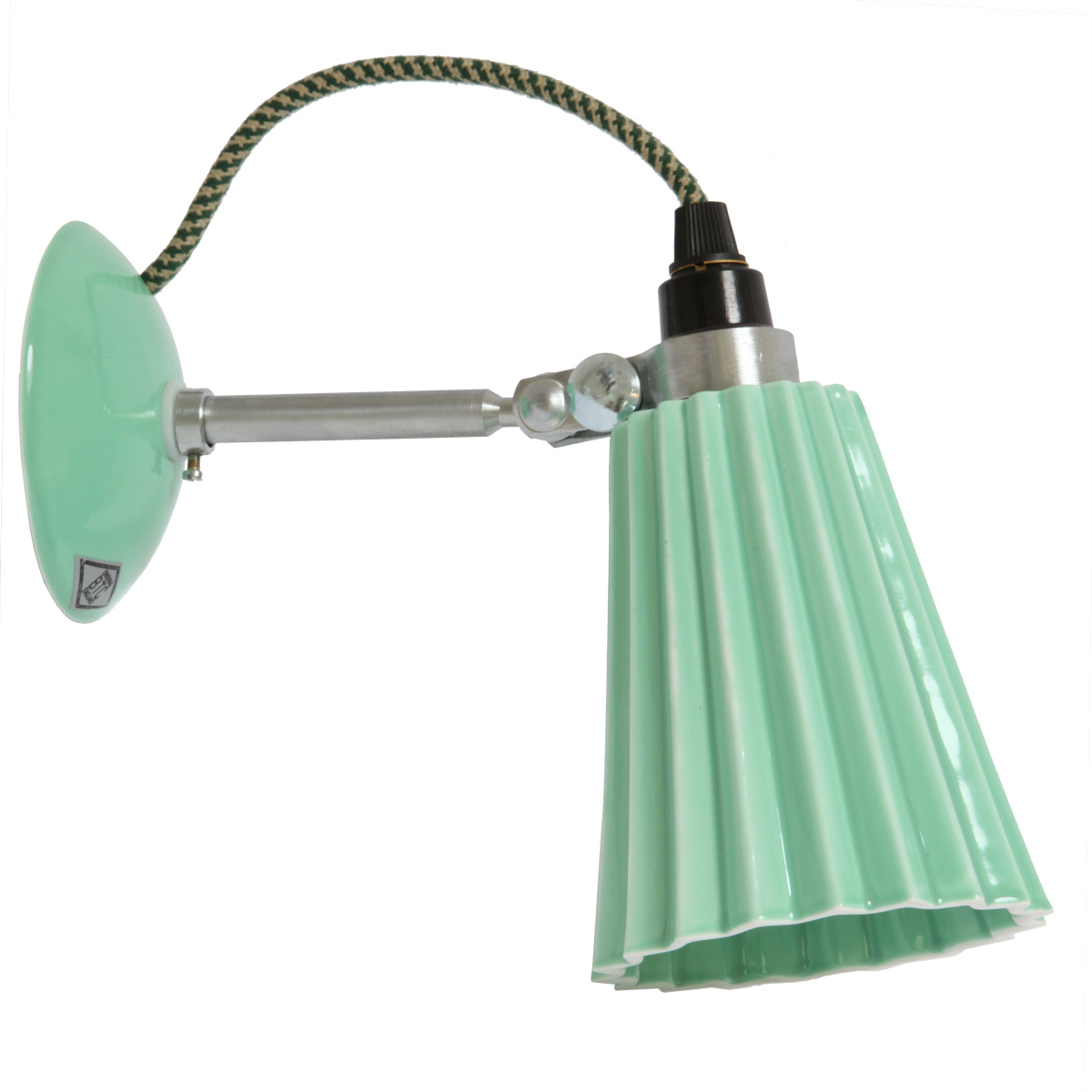Kleine Wandlampe mit geriffeltem Porzellanschirm: Kleines Modell der Wandleuchte, grünes Porzellan