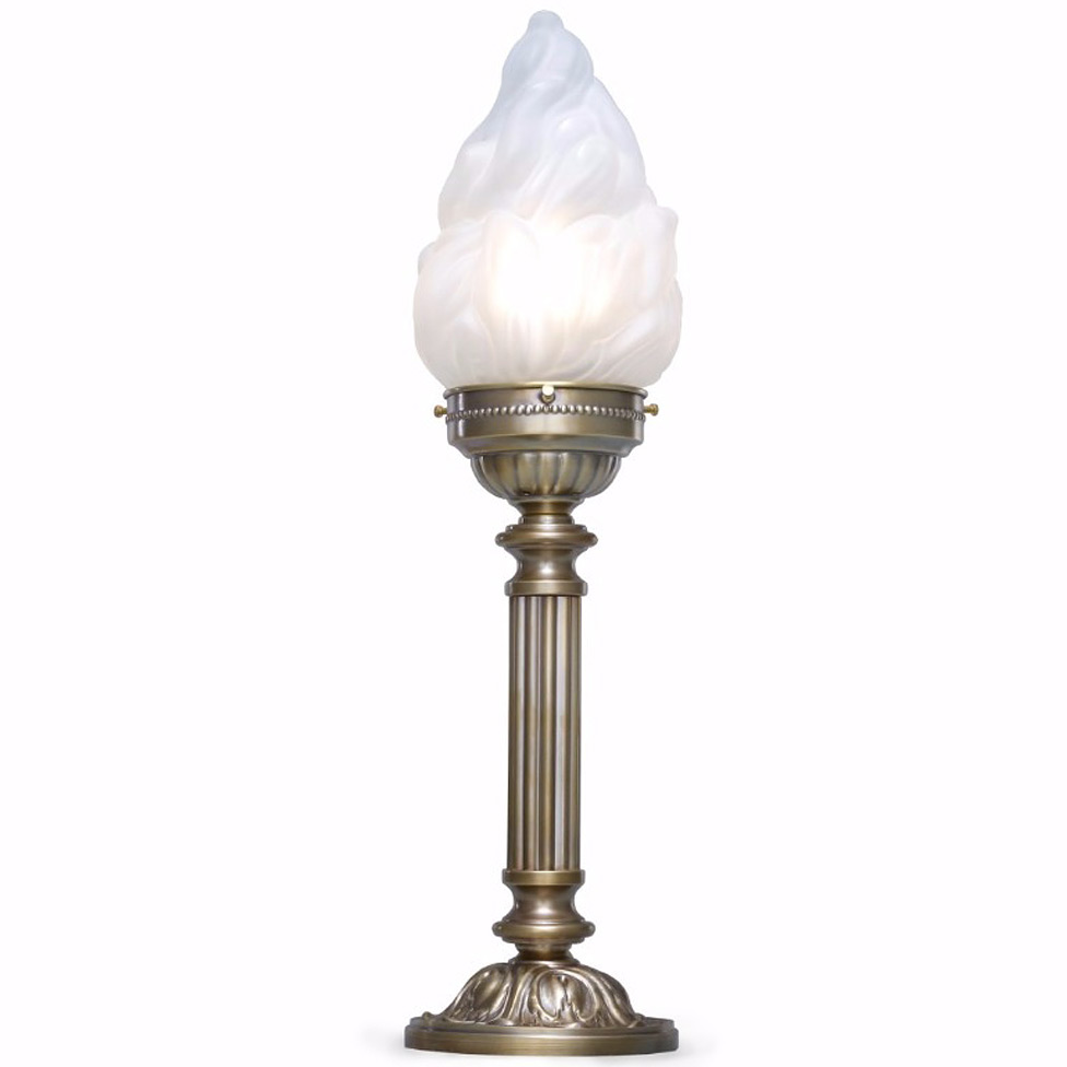 Classicist table lamp with fluted column and flame-shaped glass Classicist table lamp with fluted column and flame-shaped glass