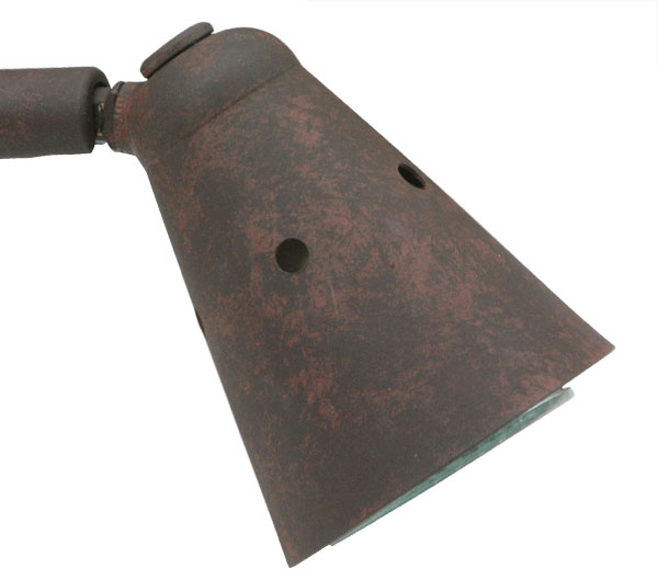 Bild 8: Detail eines Strahler-Kopfs in „Edelrostpatina“ Kleiner Dreifach-Deckenstrahler aus Frankreich ROTISSE: Detail eines Strahler-Kopfs in „Edelrostpatina“