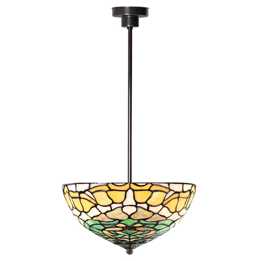 Hänge-Deckenleuchte mit floralem Tiffanyglas-Dessin, Bild 2 Hänge-Deckenleuchte mit floralem Tiffanyglas-Dessin, Bild 2