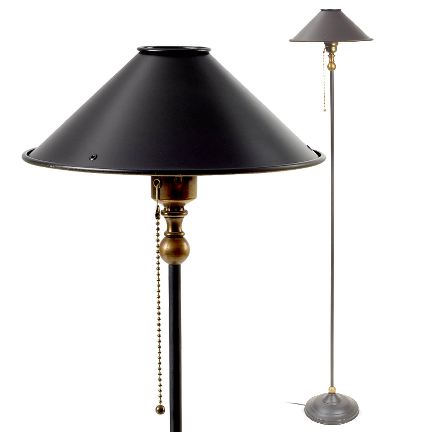 Manufaktur-Stehleuchte aus Messing, mit Zugschalter Manufaktur-Stehleuchte aus Messing, mit Zugschalter