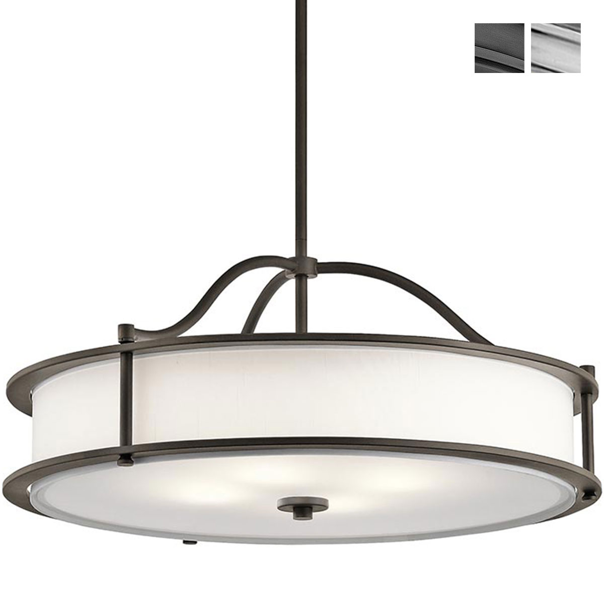 Large Pendant Lamp with Fabric Shade and Opal Glass Disc, Ø 60 cm