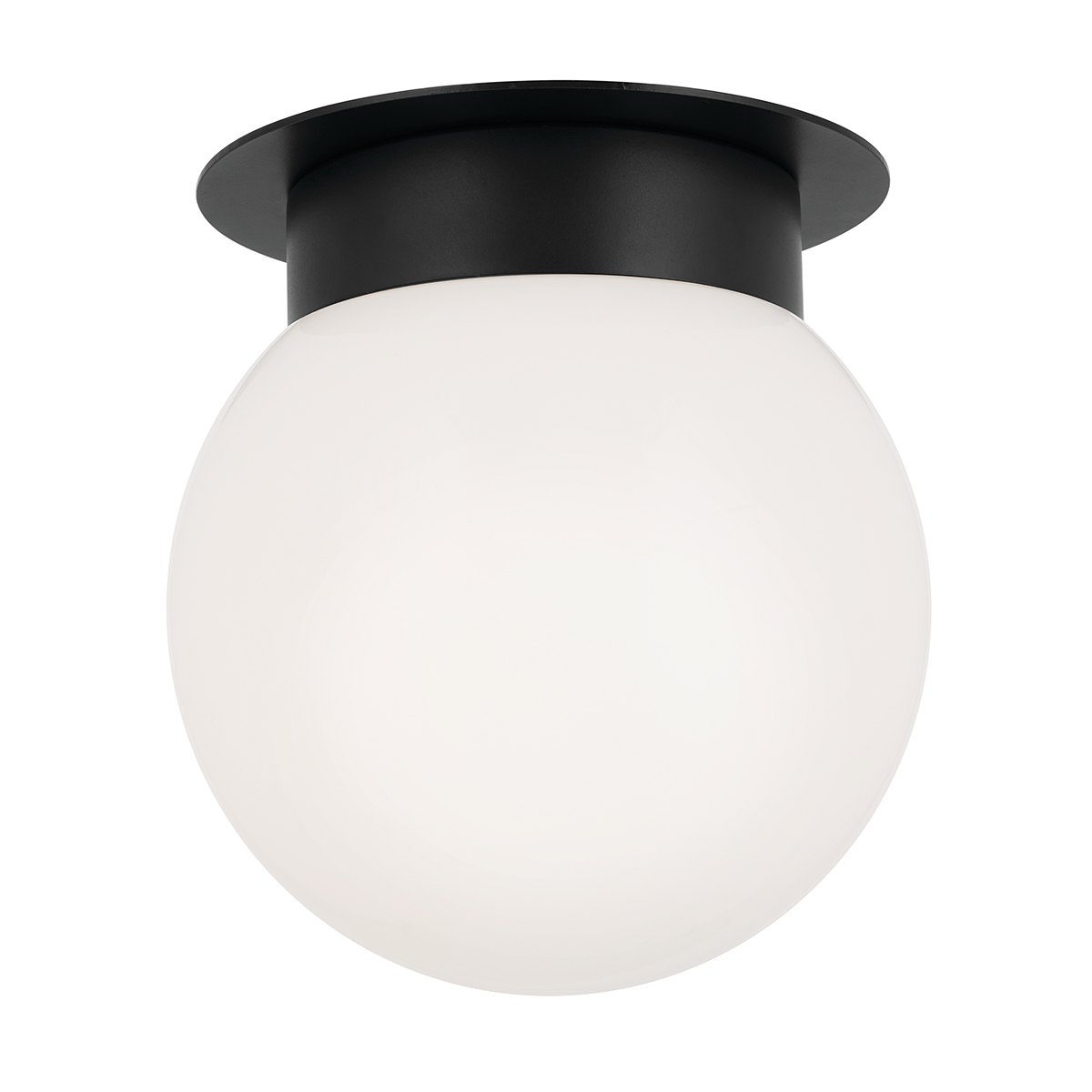 Schwarze Kugel-Deckenleuchte mit glänzendem Opalglas, Ø 20 cm