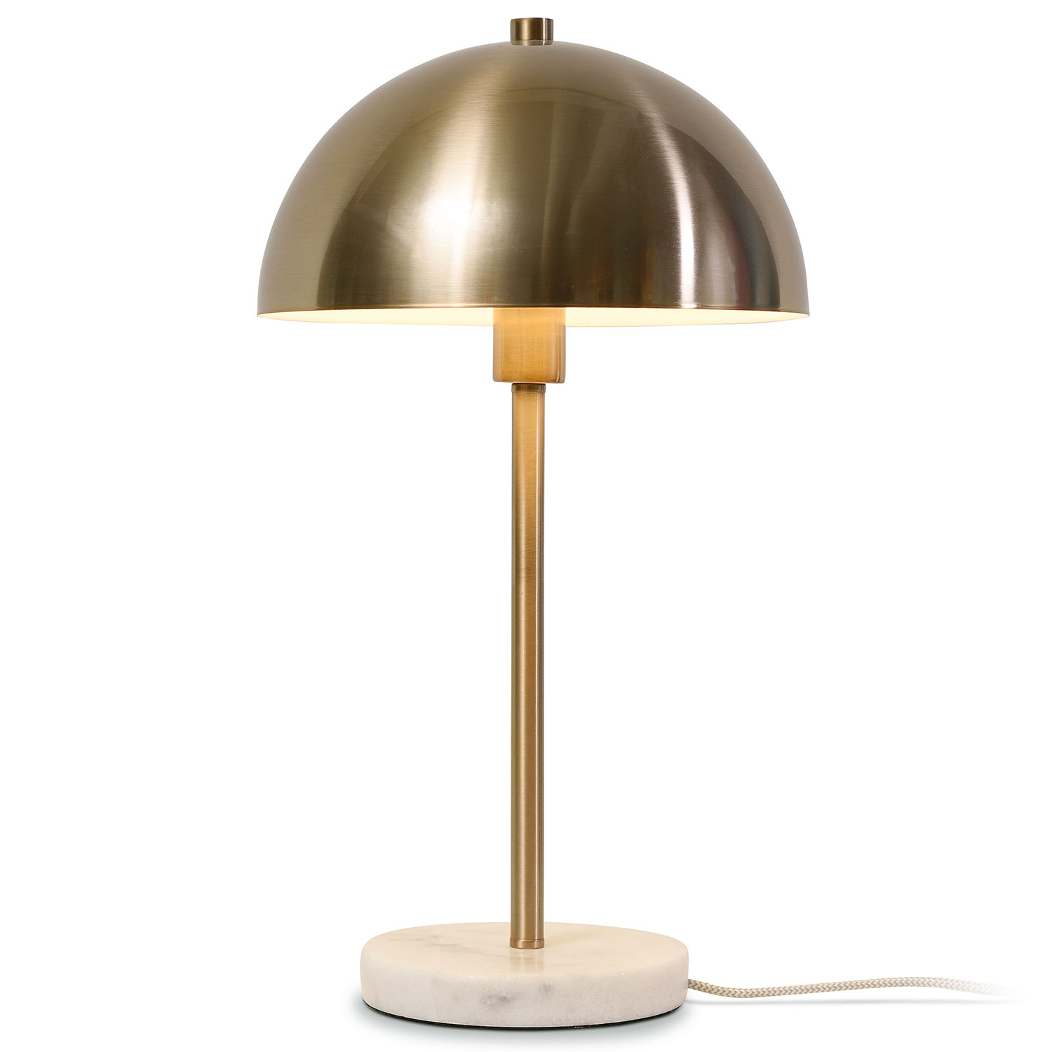 Goldene Tischlampe mit Marmor-Sockel und Pilz-Schirm