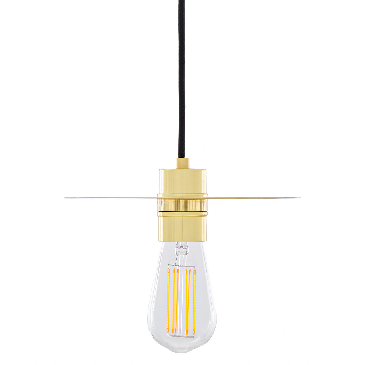 Bild 7: Messing poliert, schwarzes Kabel Elegante, einfache Reflektor-Pendelleuchte aus Messing: Messing poliert, schwarzes Kabel