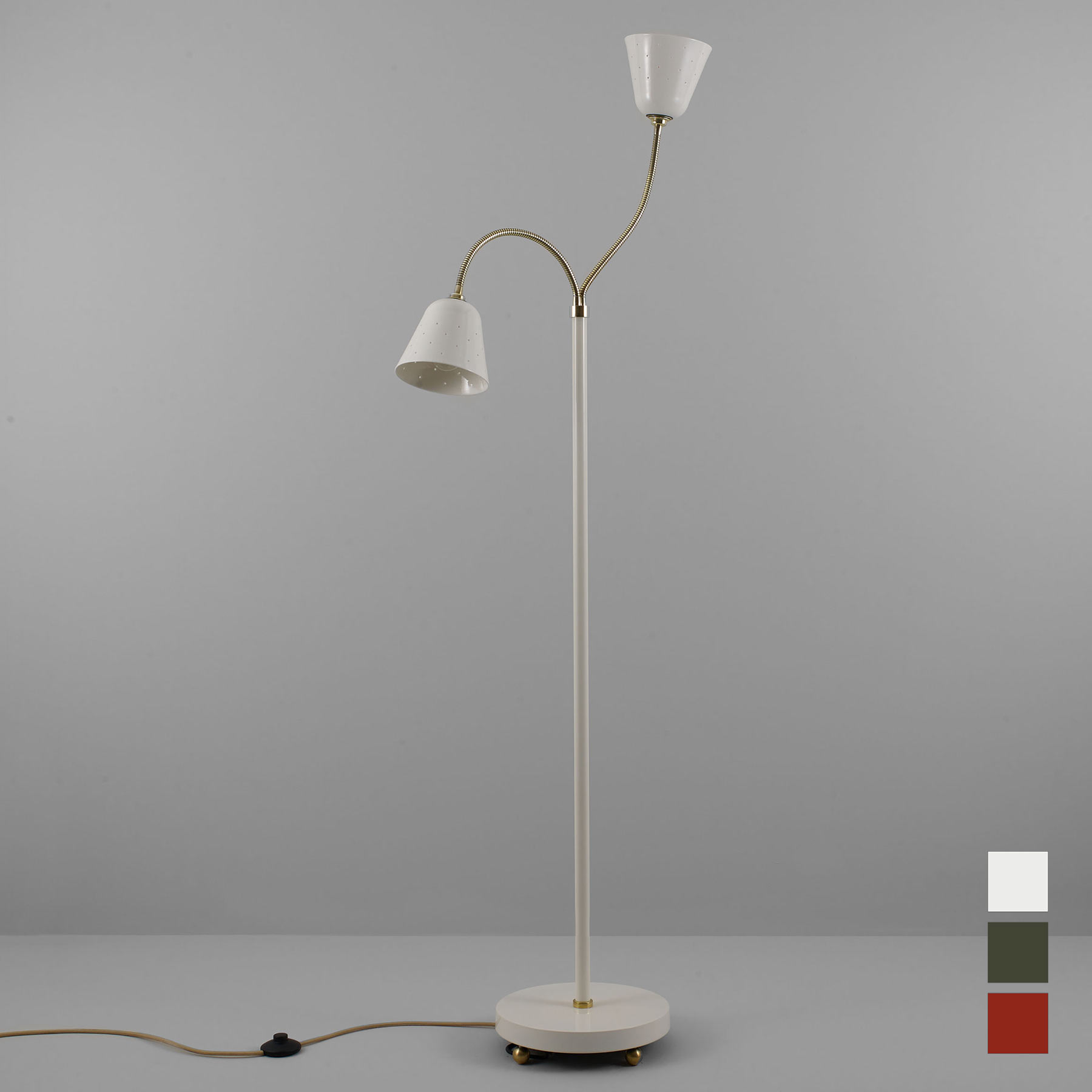 Doppel-Stehleuchte ALMA im Mid Century-Chic mit perforierten Keramik-Schirmen Doppel-Stehleuchte ALMA im Mid Century-Chic mit perforierten Keramik-Schirmen