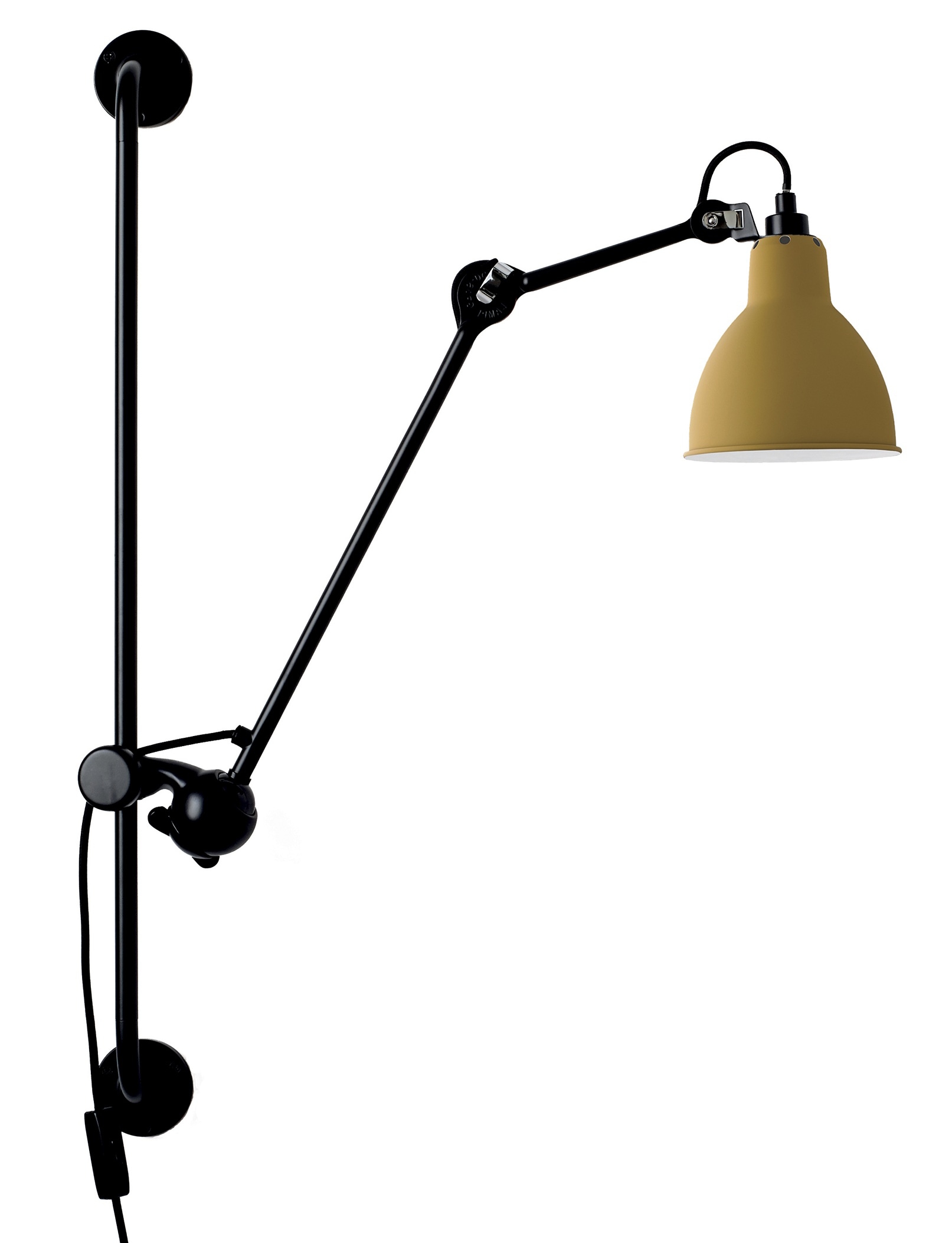 Bild 8: Mit gelbem Schirm (rund) Lampe Gras Schienen-Wandlampe mit Gelenkarm N° 210: Mit gelbem Schirm (rund)