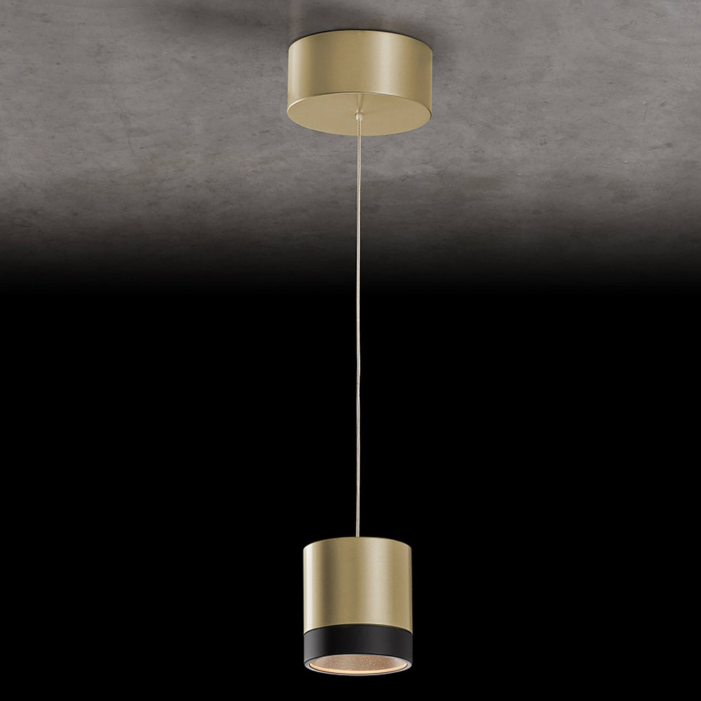 Moderne LED-Pendelleuchte AURA mit Reflektor-Ring, höhenverstellbar: Eloxal Messing/Schwarz
