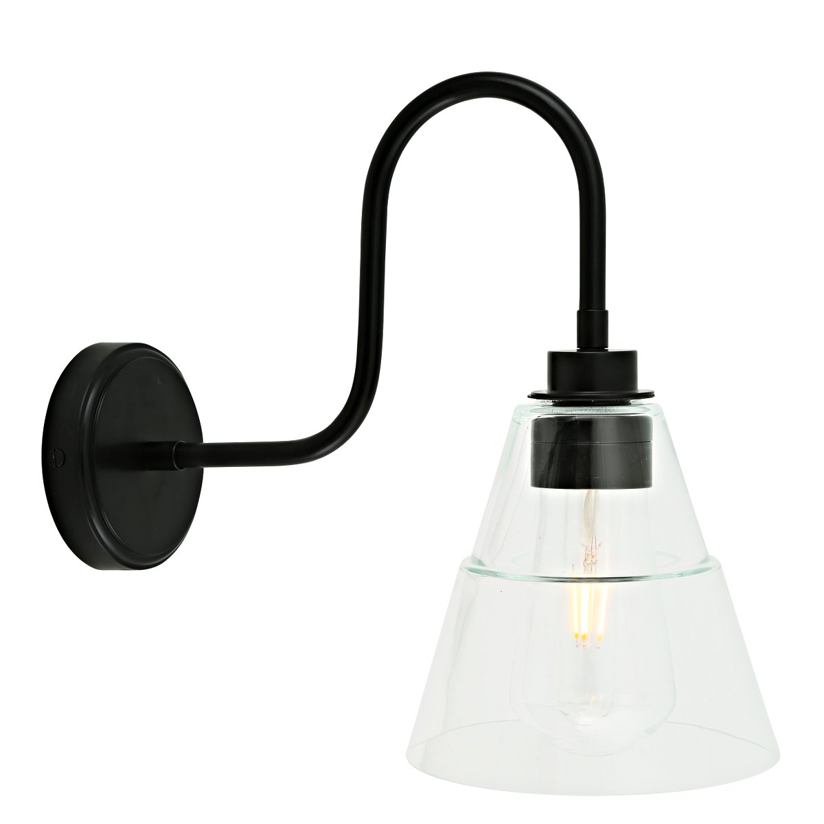 Bild 5: Schwanenhals-Wandlampe mit abgestuftem Glasschirm, IP65; Schwarz matt pulverbeschichtet Schwanenhals-Wandlampe mit abgestuftem Glasschirm, IP65: Schwanenhals-Wandlampe mit abgestuftem Glasschirm, IP65; Schwarz matt pulverbeschichtet