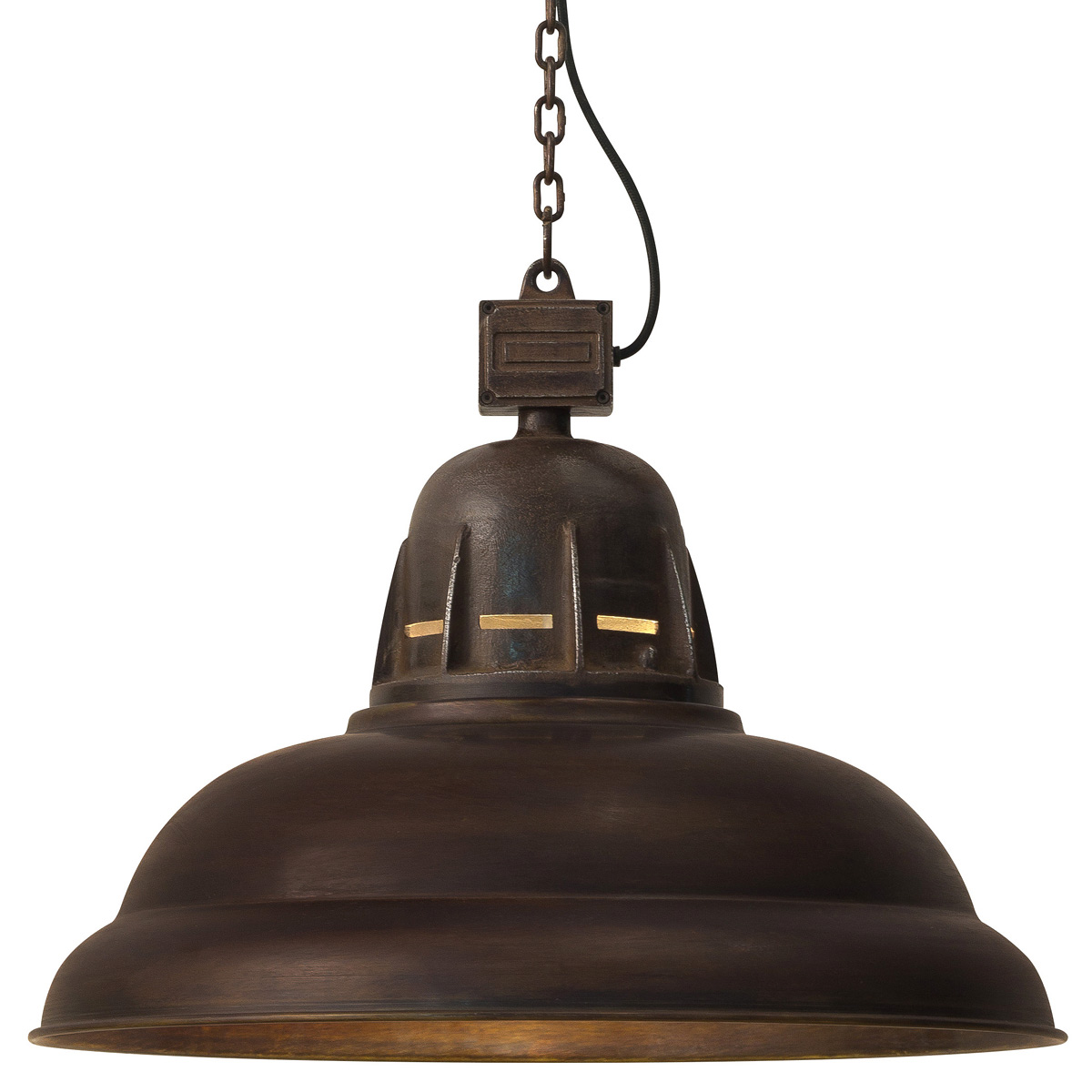 BOAR Massive Industriestil-Lampe mit Kupfer-Patina: Die Industriestil-Hängelampe mit 57 cm Durchmesser