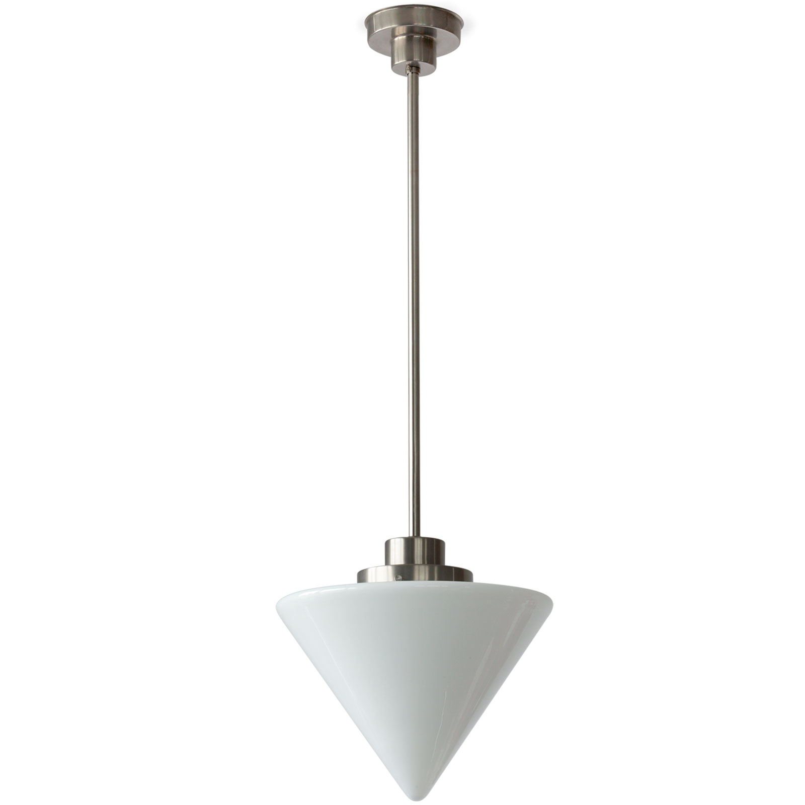 Elegant Art déco pendant light with conic opal glass shade