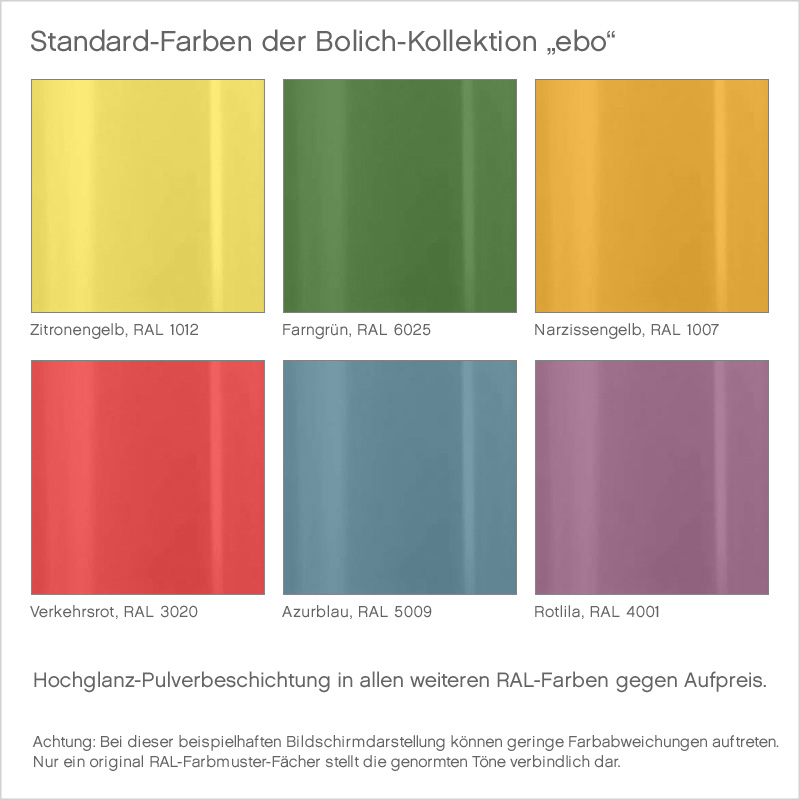Bild 2: Die knalligen Standardfarben der Retro-Leuchten-Kollektion ebo von Bolich ODETTE Zeitlose Hängelampe aus lackiertem Stahlblech: Die knalligen Standardfarben der Retro-Leuchten-Kollektion ebo von Bolich