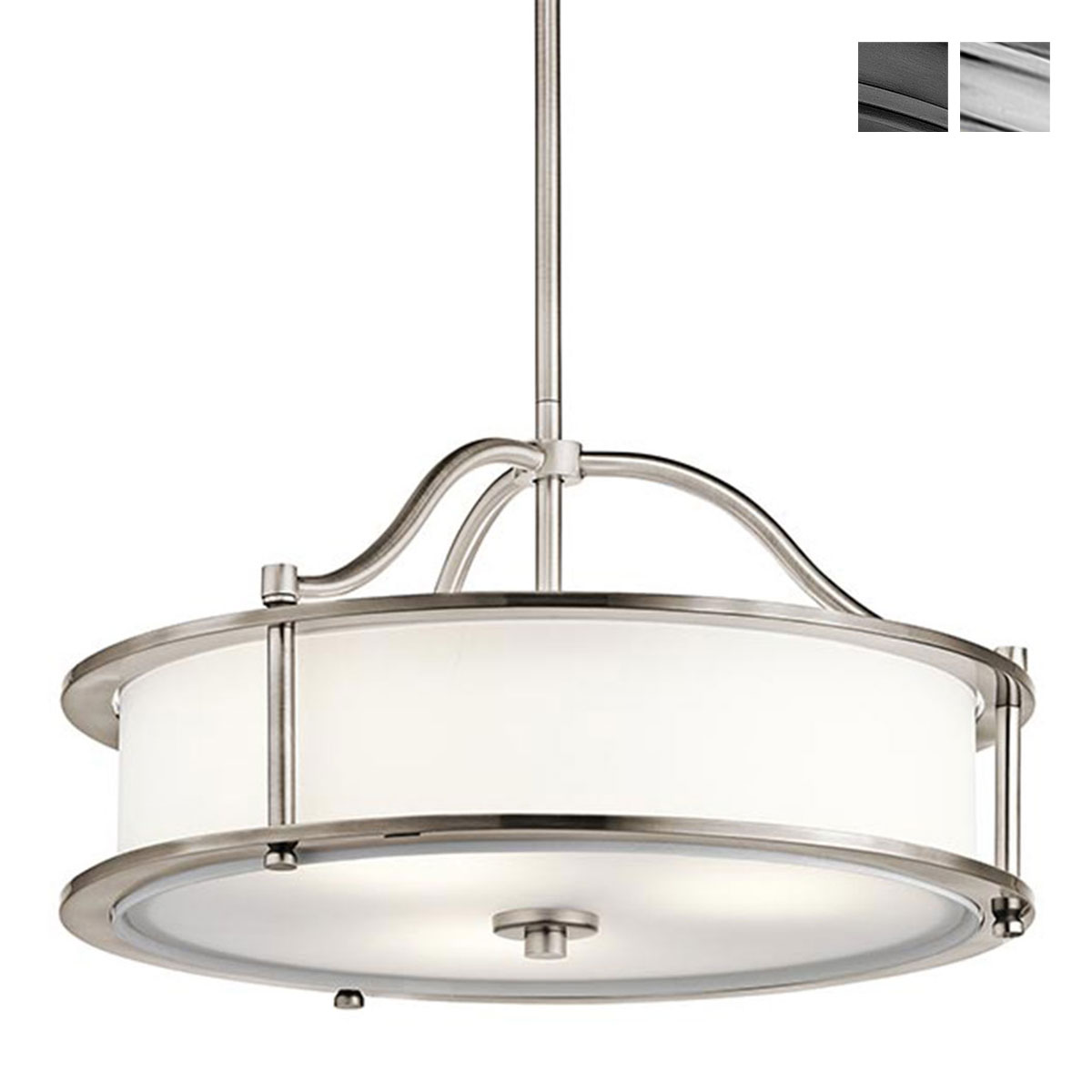 Pendant Lamp with Fabric Shade and Opal Glass Disc, Ø 45 cm