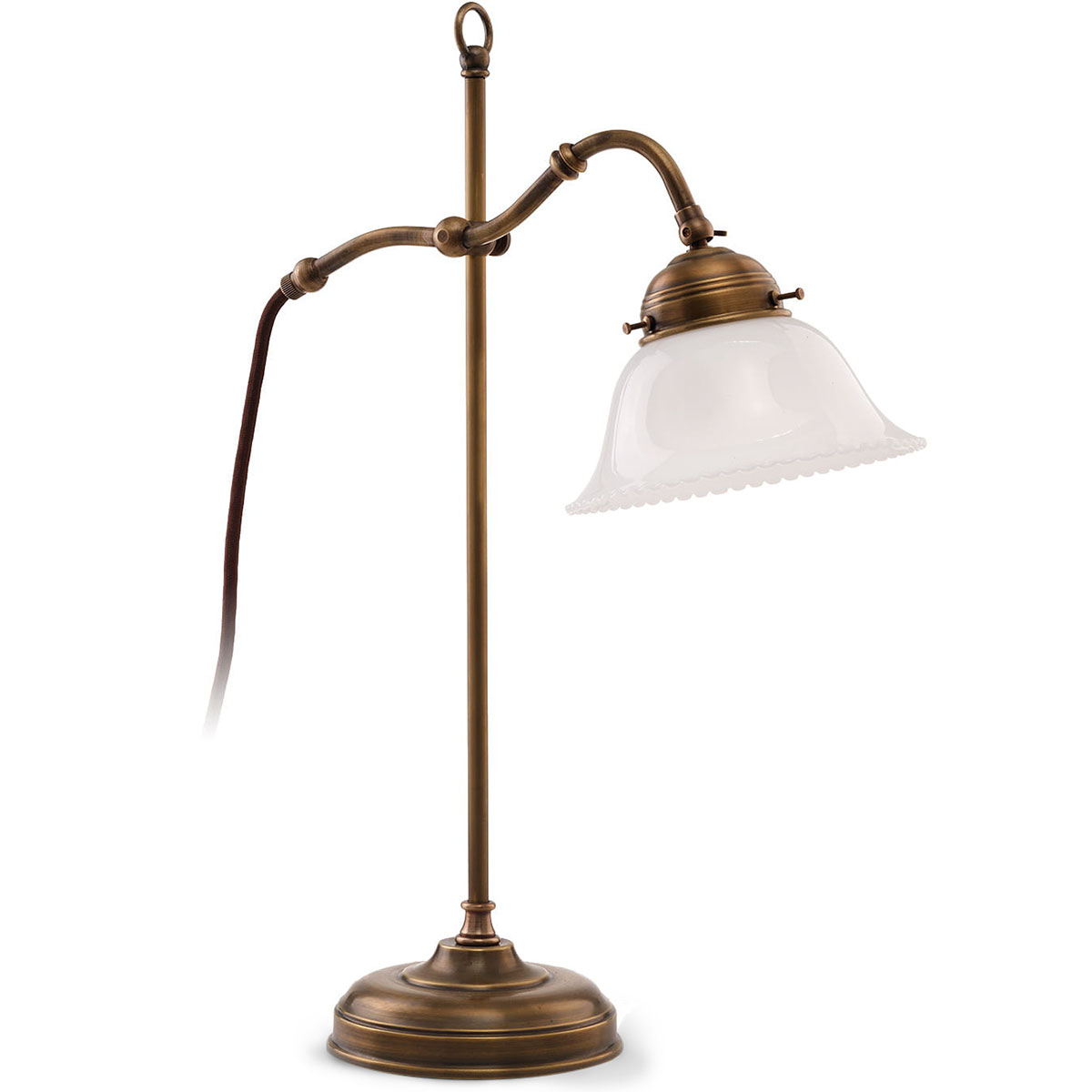 Brass Cantilever Table Lamp With Pleated Glass Shade