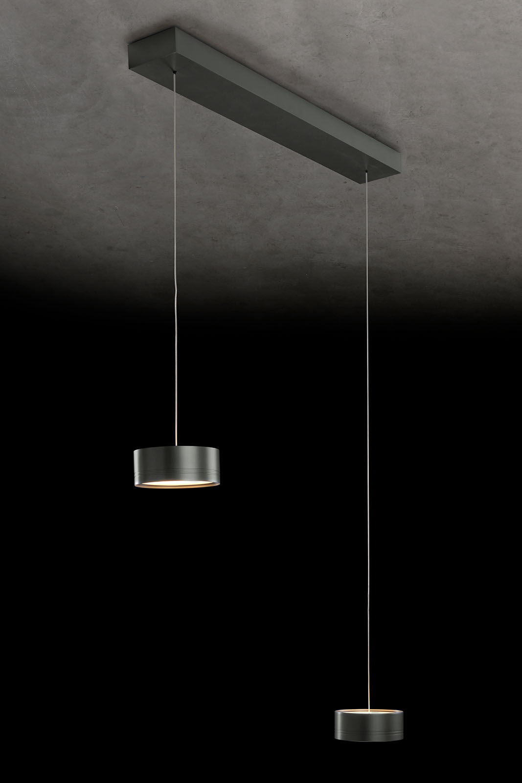 Modern two or three-light up/down LED pendant light FAVOR: Platin