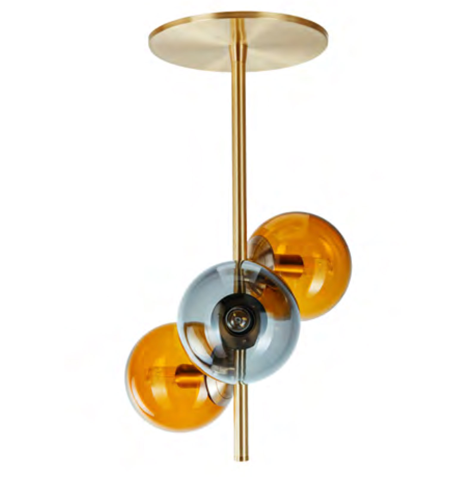 Abgehängte Deckenleuchte mit drei (farbigen) Glaskugeln Abgehängte Deckenleuchte mit drei (farbigen) Glaskugeln