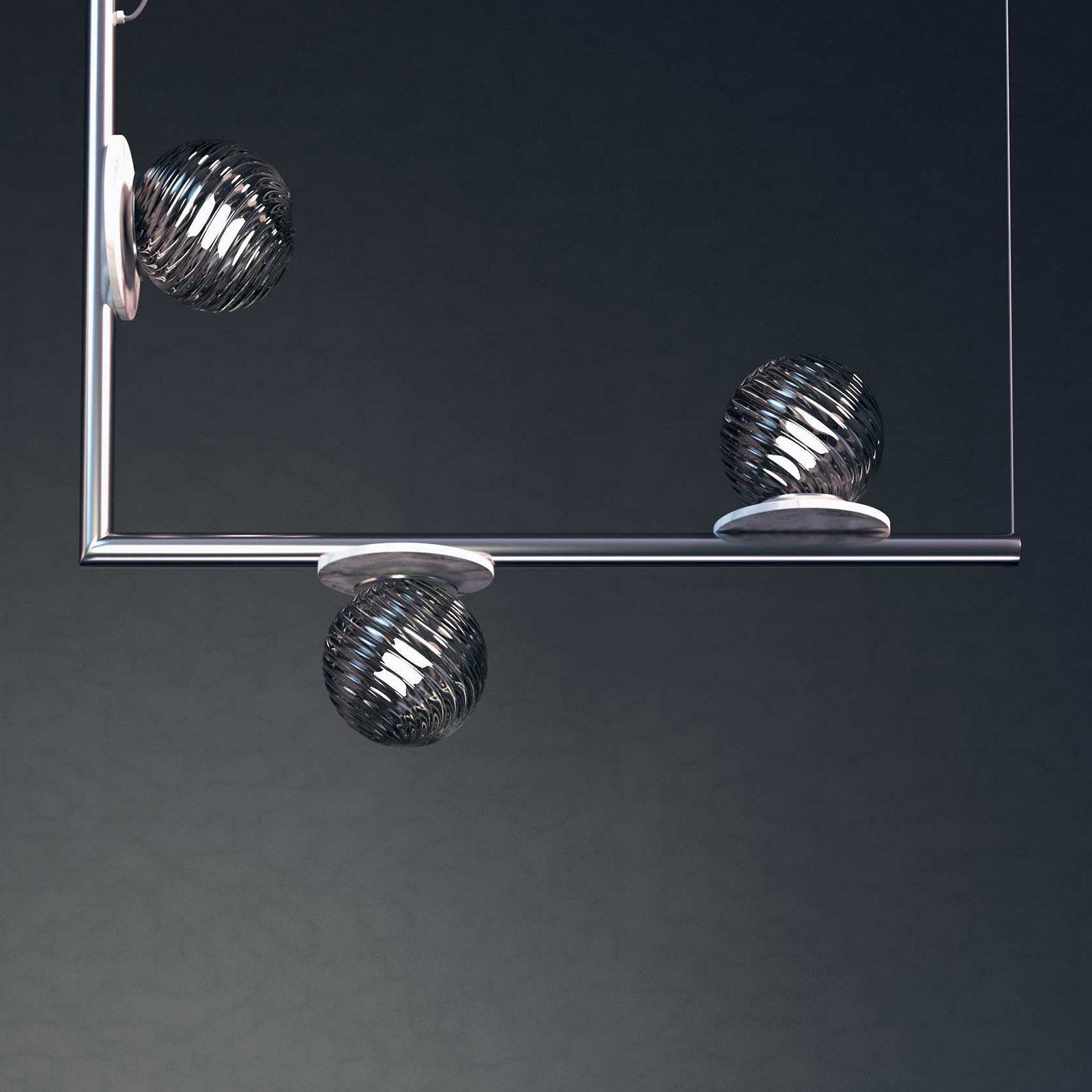 Dreiflammiger Design-Leuchter mit Murano-Glas und Alabaster AFRODITE: Murano-Design-Leuchter, hier Modell 1 in der Oberfläche „01 silber glänzend“ und grauem Rauchglas