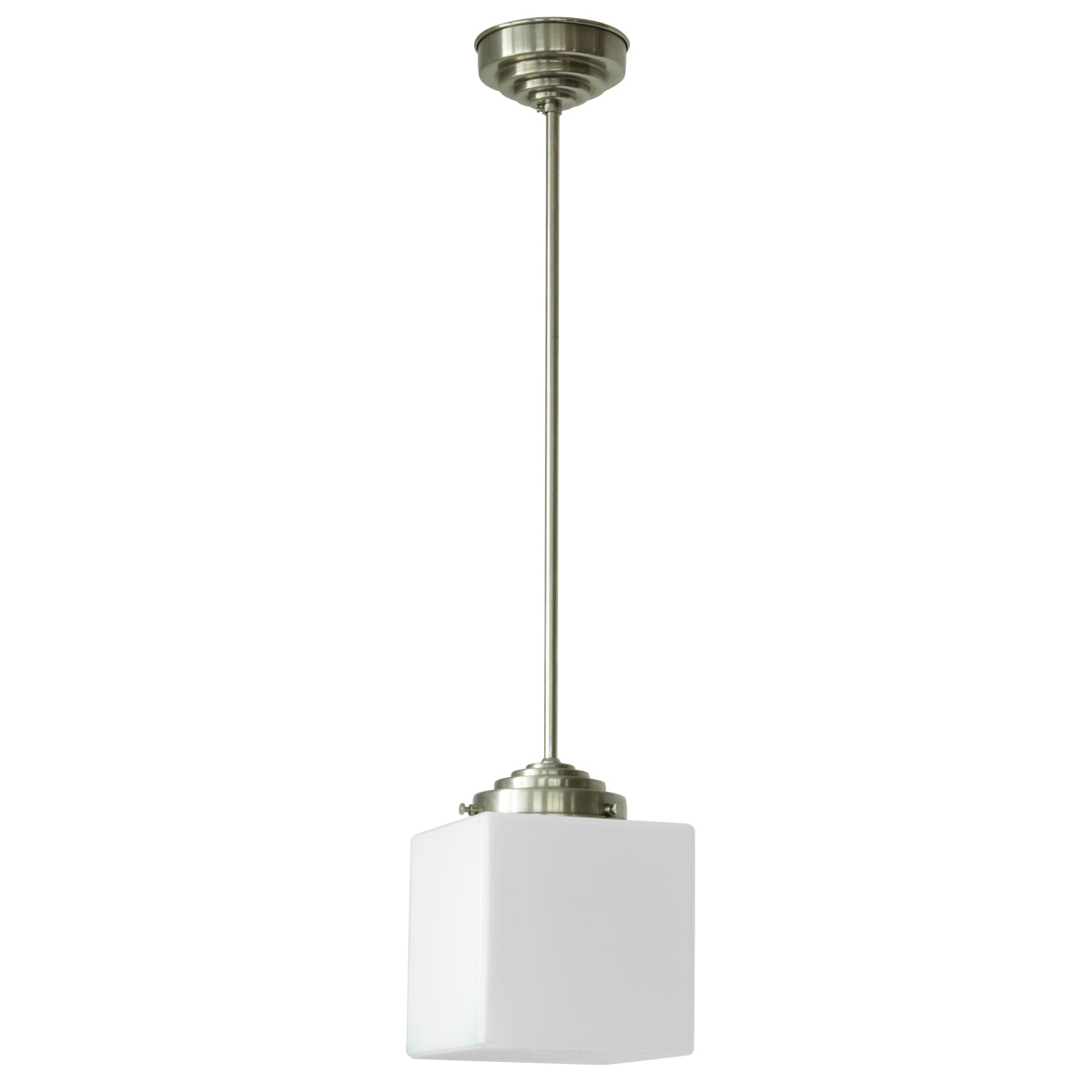 Tube pendant lamp with opal cube glass