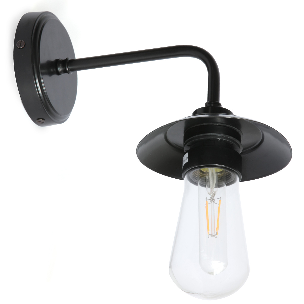 Schlichte Wandlampe mit Schirmchen und Glaskolben, IP65 Schlichte Wandlampe mit Schirmchen und Glaskolben, IP65
