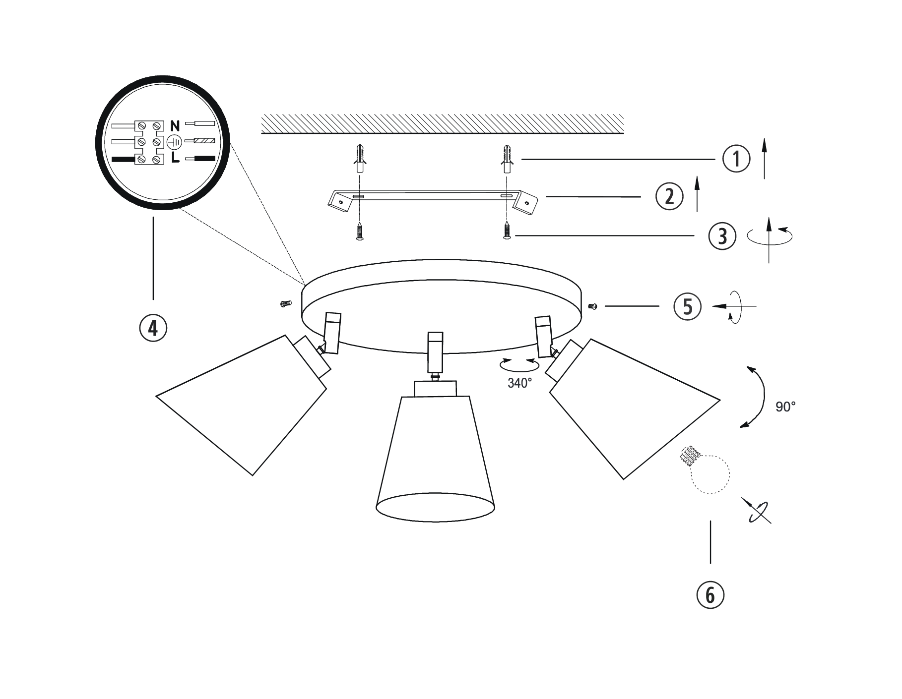 Moderne, dreiflammige Gelenk-Deckenleuchte, Bild 4 Moderne, dreiflammige Gelenk-Deckenleuchte, Bild 4