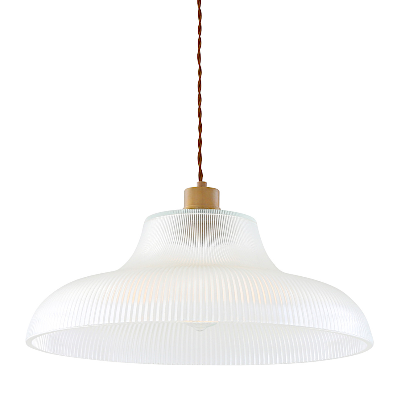 Railway pendant lamp with prismatic glass shade