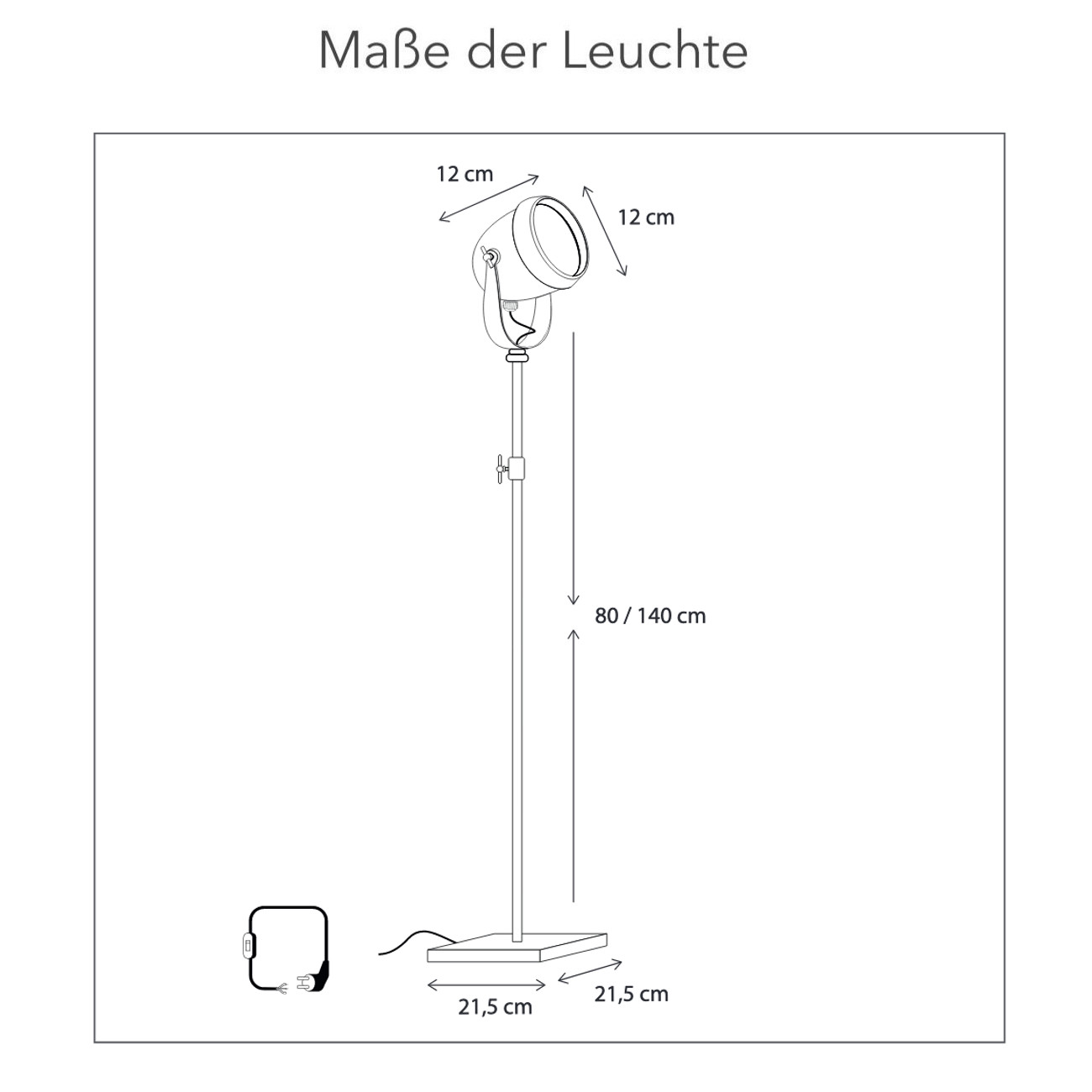 Stativstrahler MACRO-OH Stehleuchte: Der Strahler sitzt auf einem ausziehbaren Stativ mit quadratischem Sockel