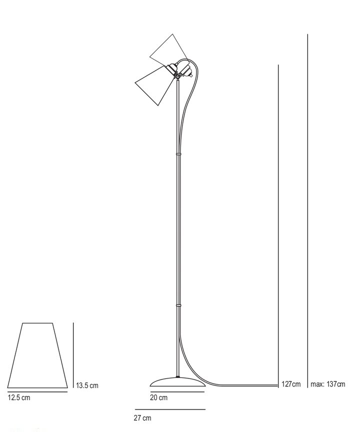 Kleine Stehlampe FLOWERPOT mit Keramikschirm: Die Abmessungen der Standleuchte HECTOR DOME von BTC